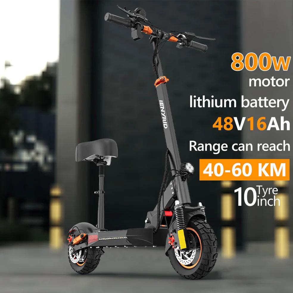 iENYRID M4 Pro S+ Electric Scooter 10 Inch Tire 45Km/h Max Speed 48V 800W Motor 16Ah Battery for 40-60KM Range 150kg Load with Seat