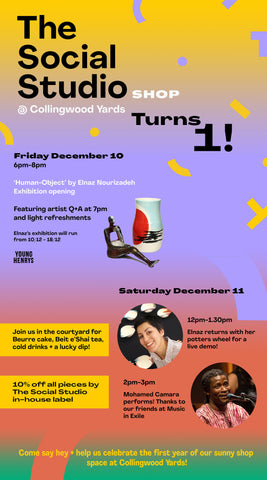 The Social Studio shop turns 1: a flyer for TSS first birthday celebrations. 