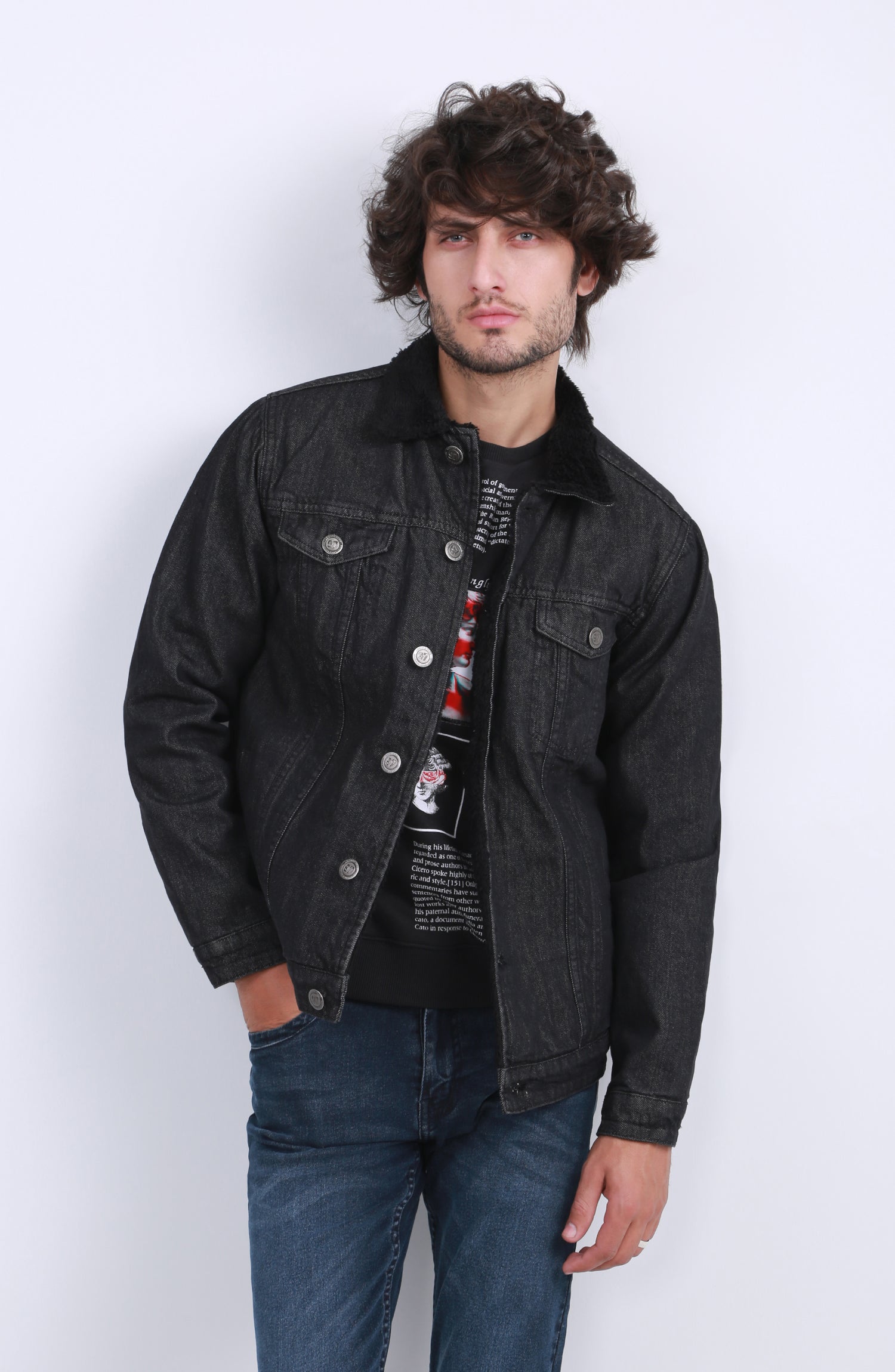 LEE YARN DYED BLACK DENIM TRACKER JACKET - Gジャン/デニムジャケット