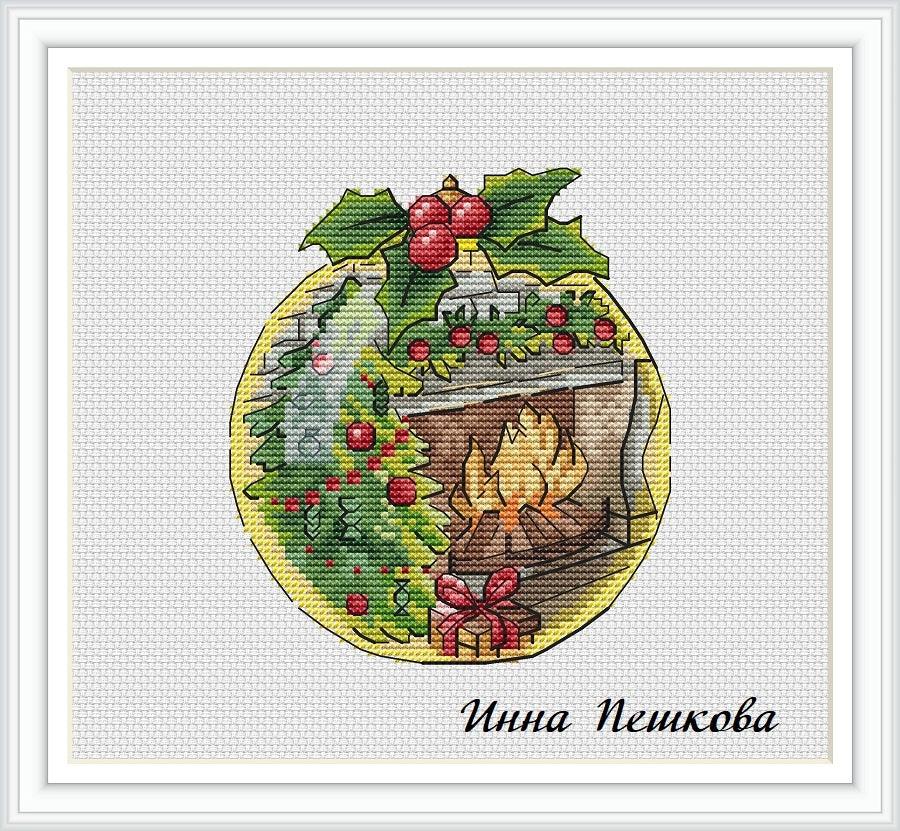 Christmas Tree by the Fireplace - PDF Cross Stitch Pattern