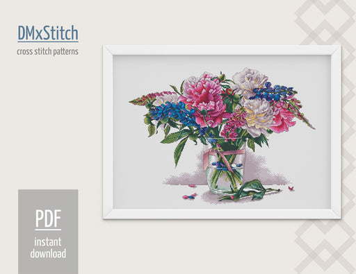 Peony Cross stitch pattern Flower Cross Stitch pdf Modern cross stitch —  Wizardi