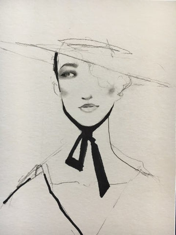 Illustration of a woman in a hat and neck tie by Sean Cai.