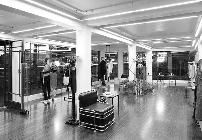 Zambesi clothing shop with the Ostro brasserie & bar on top Stock