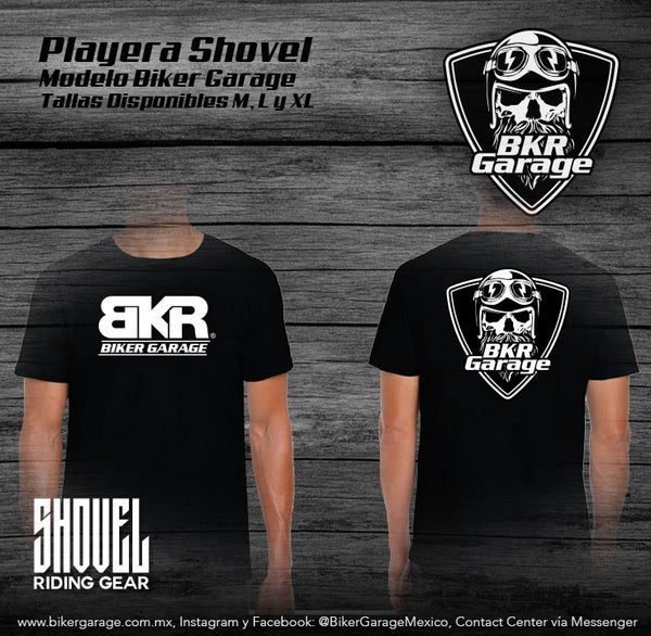 Playera Negra para Hombre Marca Shovel Modelo Biker Garage