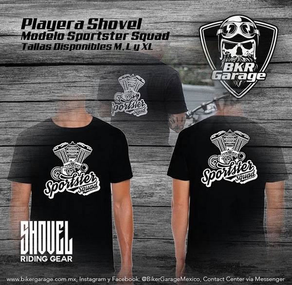 Playera Negra Marca Shovel Modelo Sportster Squad – Biker Garage