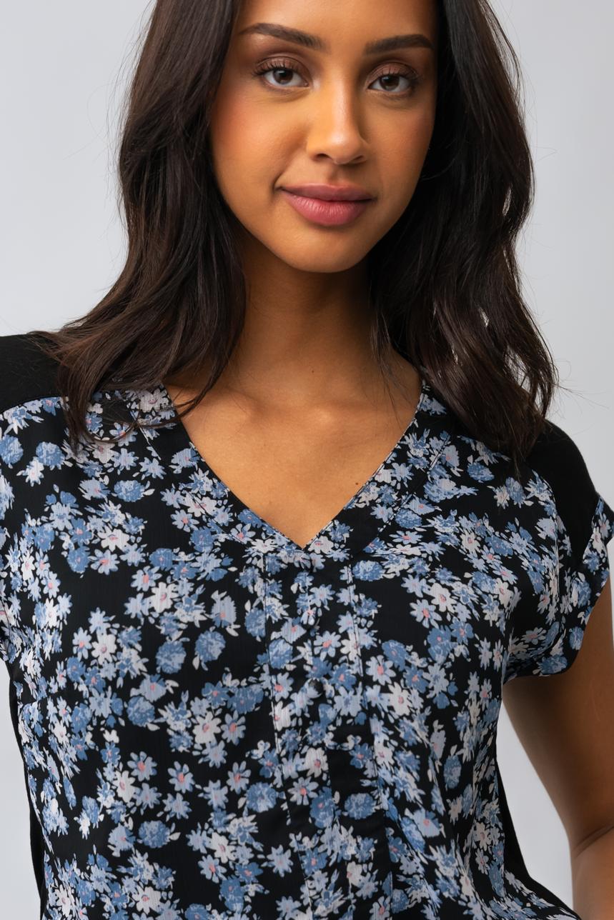 La blouse bi matiÃ¨re imprimÃ© floral