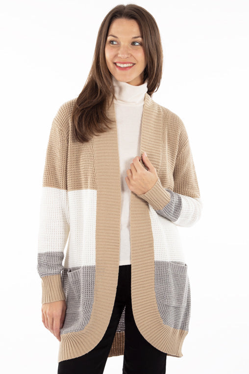 Cardigan ouvert bloc de couleur | 2 couleurs