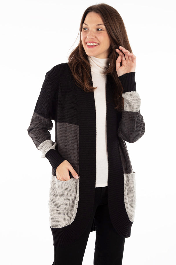 Cardigan ouvert bloc de couleur | 2 couleurs