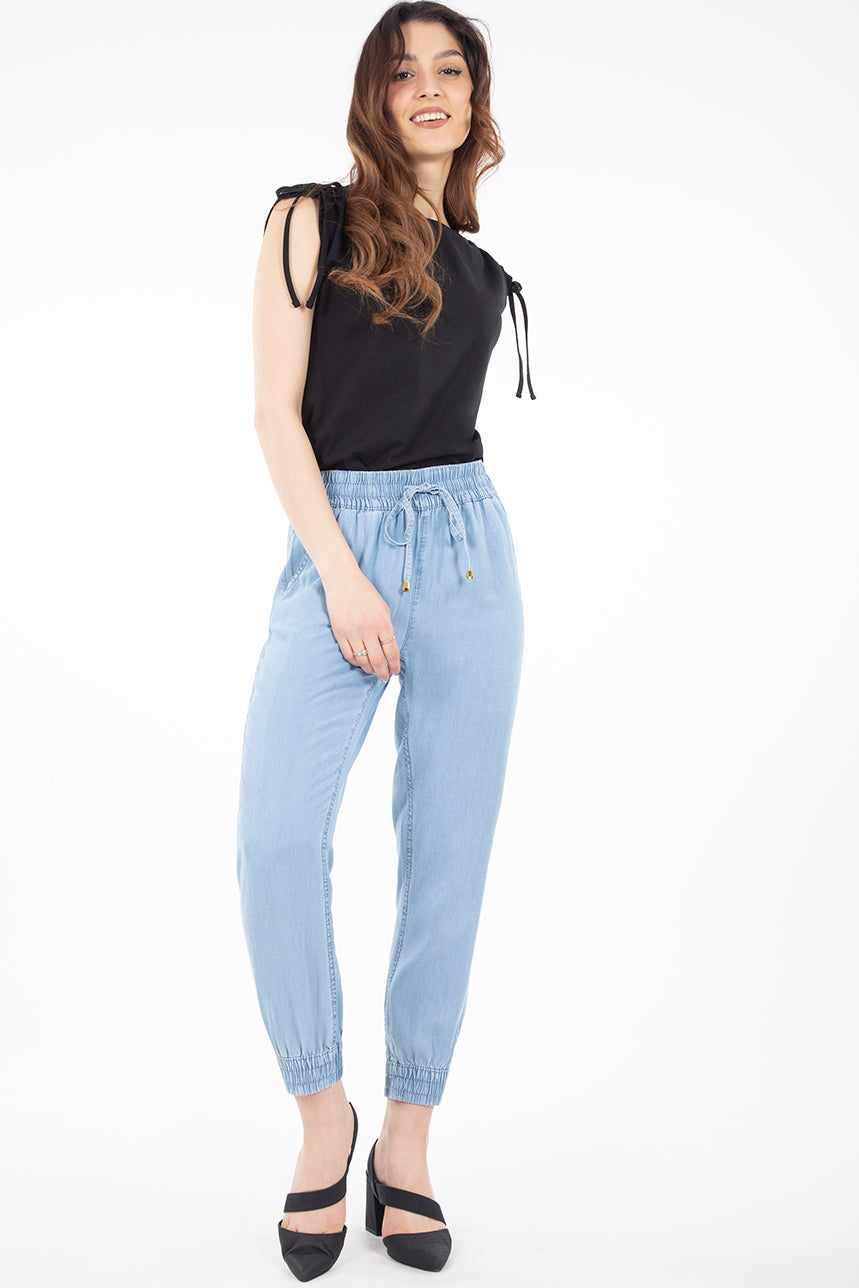 Pantalon jogger tencel bleu