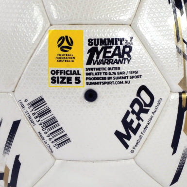 SUMMIT Mero football valve panel has Football Australia's approval stamp