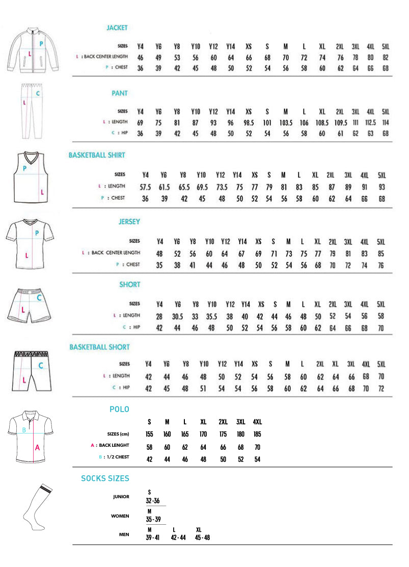 Summit Kelme Size Guide