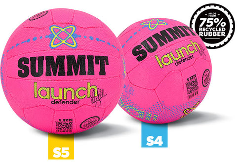 SUMMIT Launch Defender Netball by Liz Ellis. Junior and Senior netballs for training and matches. Find the right netball size. Size 5, size4 balls available