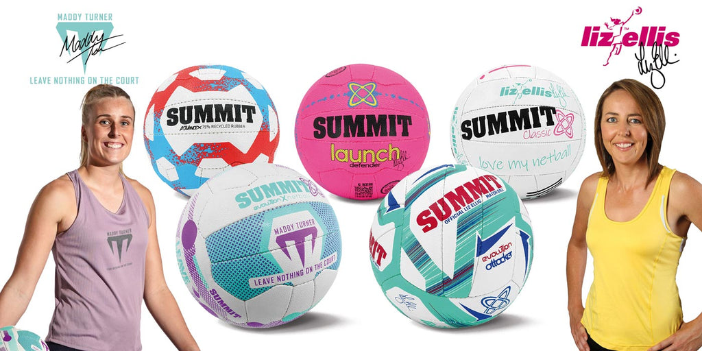 Maddy Turner with SUMMIT netballs. Maddy loves the new SUMMIT netballs she has designed. Maddy is a Swifts Super Netball player and Australian Diamonds netballer. Liz Ellis range of netballs for all ages of players