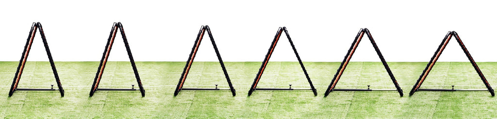 Netball rebound net in sates of diferent angles. From the most open to the tightest postition, this shows the netball training rebounber ready for a netball player to start training