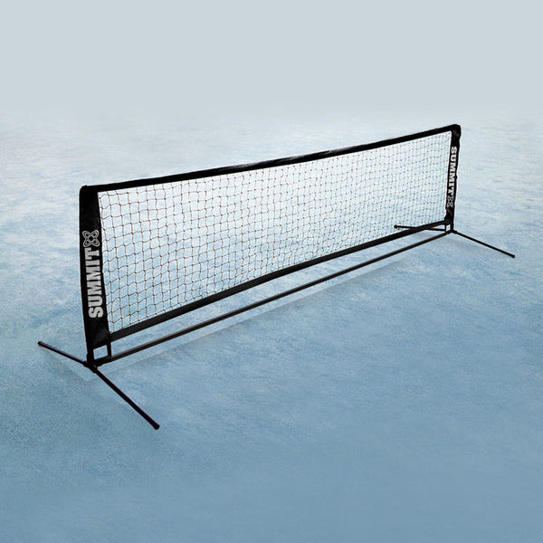 tennis practise net for playing a game of tennis. Portable training net is on grey background