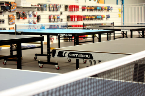 Brisbane Table Tennis shop photo. Indoor photo of SUMMIT Table Tennis shop showing Table Tennis Tables, bats, balls and equipment.