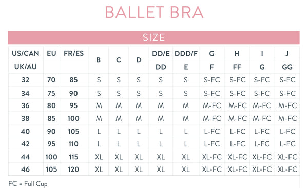 Bravado Ballet Bra Size Chart