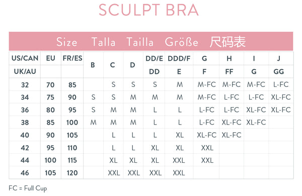 Bravado Everyday Sculpt bra size chart