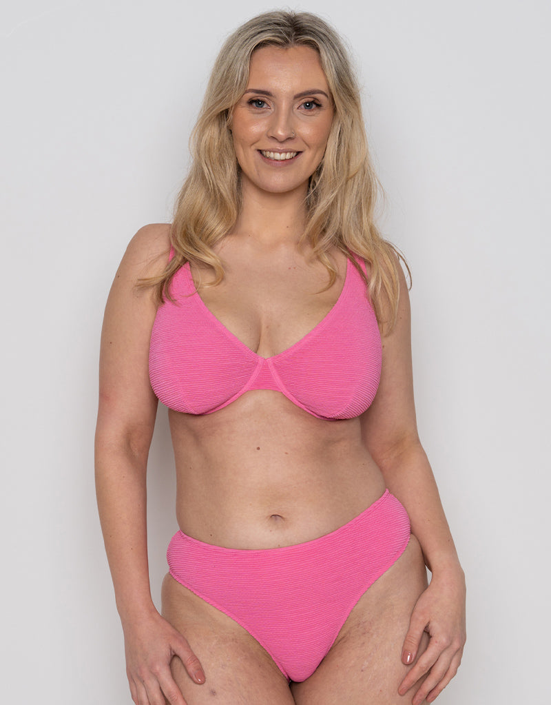 Ivory Rose Scrunch High Apex Bikini Top Bright Pink