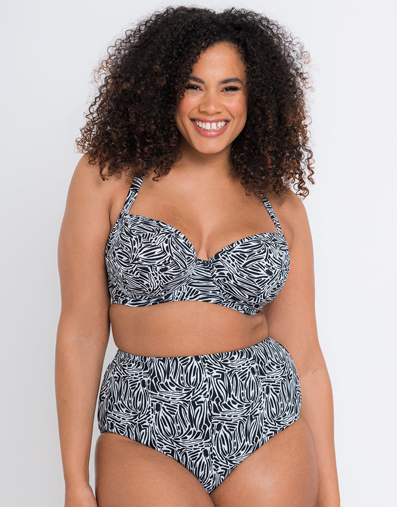 Curvy Kate Sundown Padded Balcony Bikini Multiway Top Black Print