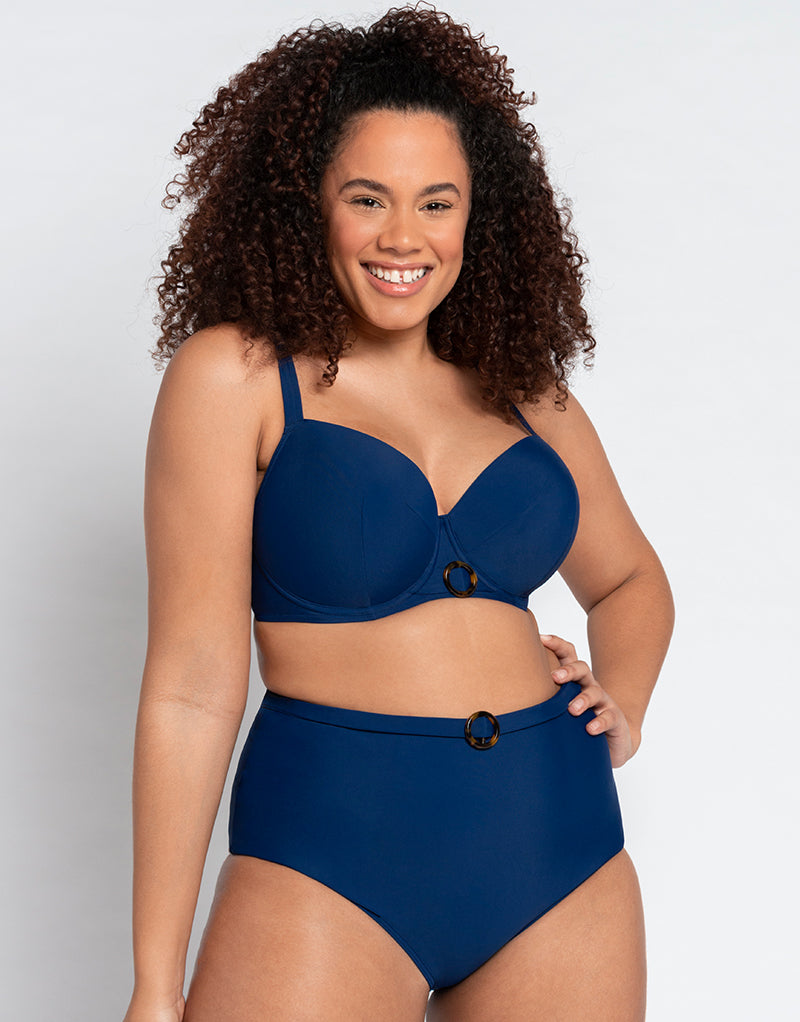 Curvy Kate Retro Sun Padded Balcony Bikini Top Navy