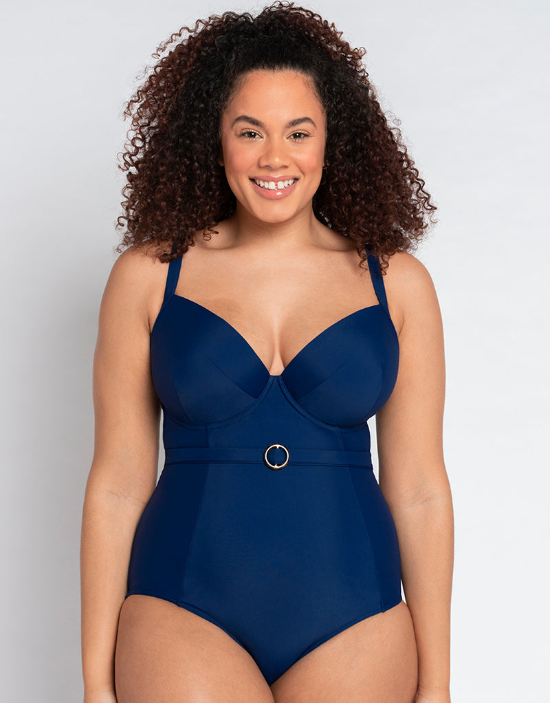 Curvy Kate Retro Sun Padded Plunge Swimsuit Navy