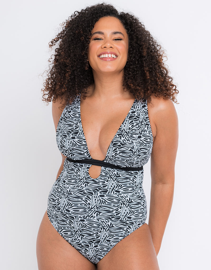 Curvy Kate Sundown Reversible Non-Wired Swimsuit Black Print