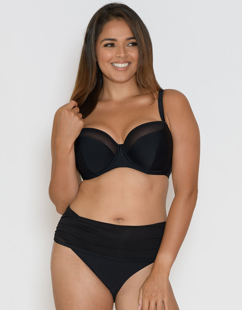 Curvy Kate Sheer Class Padded Balcony Bikini Top Black