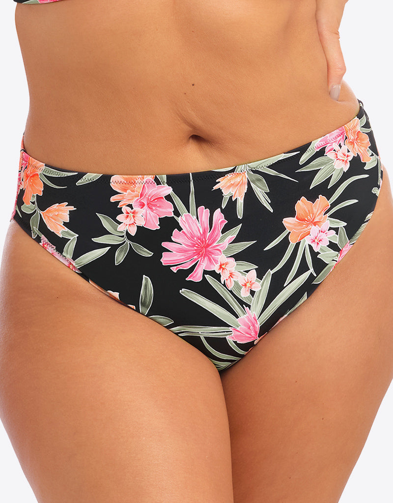 Elomi Dark Tropics Mid Rise Bikini Brief Black