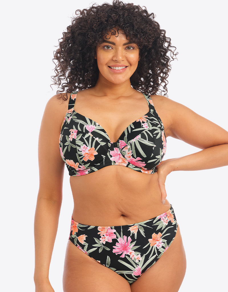 Elomi Dark Tropics Plunge Bikini Top Black