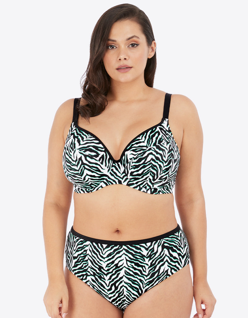 Elomi Zebra Rhythm Plunge Bikini Top Black