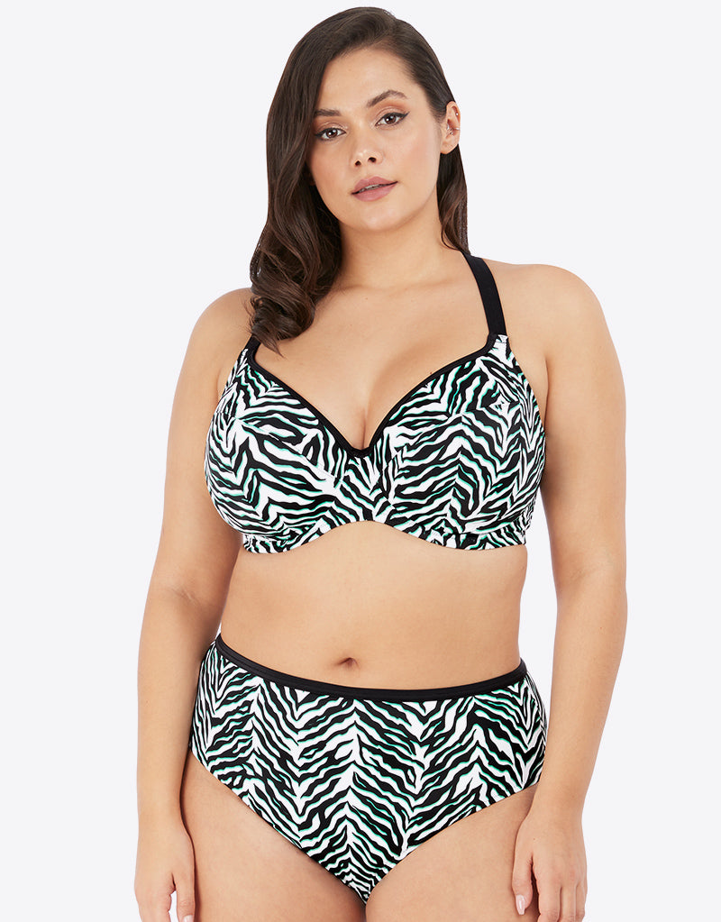 Elomi Zebra Rhythm Plunge Bikini Top Black