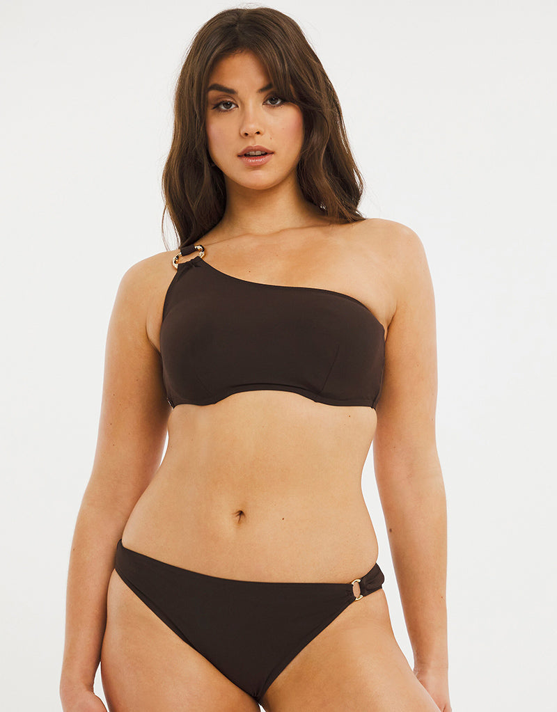 Figleaves Serengeti One Shoulder Bikini Top Brown