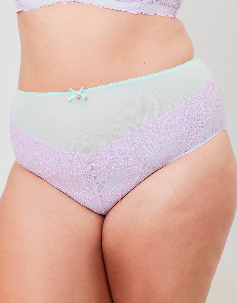 Oola Tonal Lace High Waist Brief Mint/Lilac