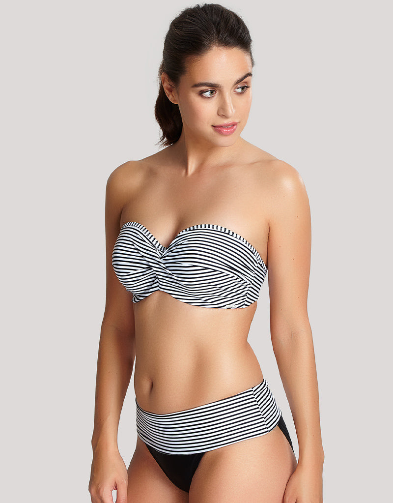 Panache Anya Stripe Padded Bandeau Bikini Top Black/White