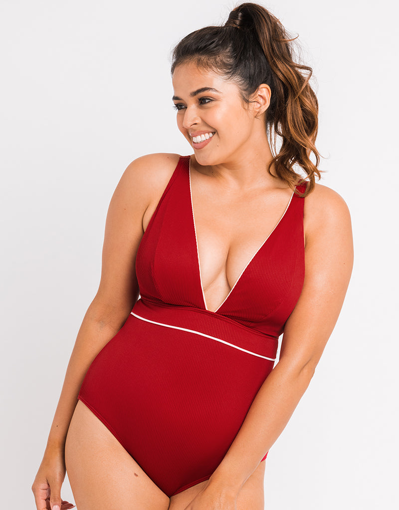 Curvy Kate Poolside Non Wired Plunge Swimsuit Pink/Red