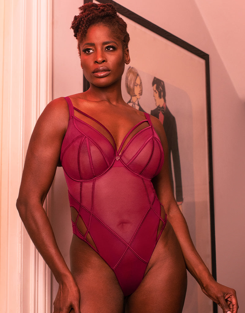 Scantilly Senses Plunge Bodysuit Cherry