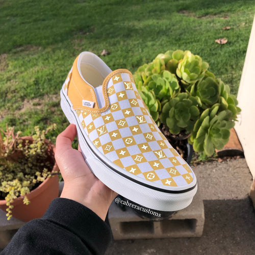 louis vuitton yellow checkered vans