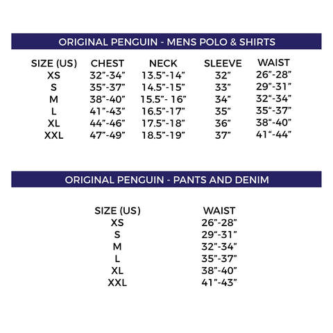Size Guide Original Penguin Men