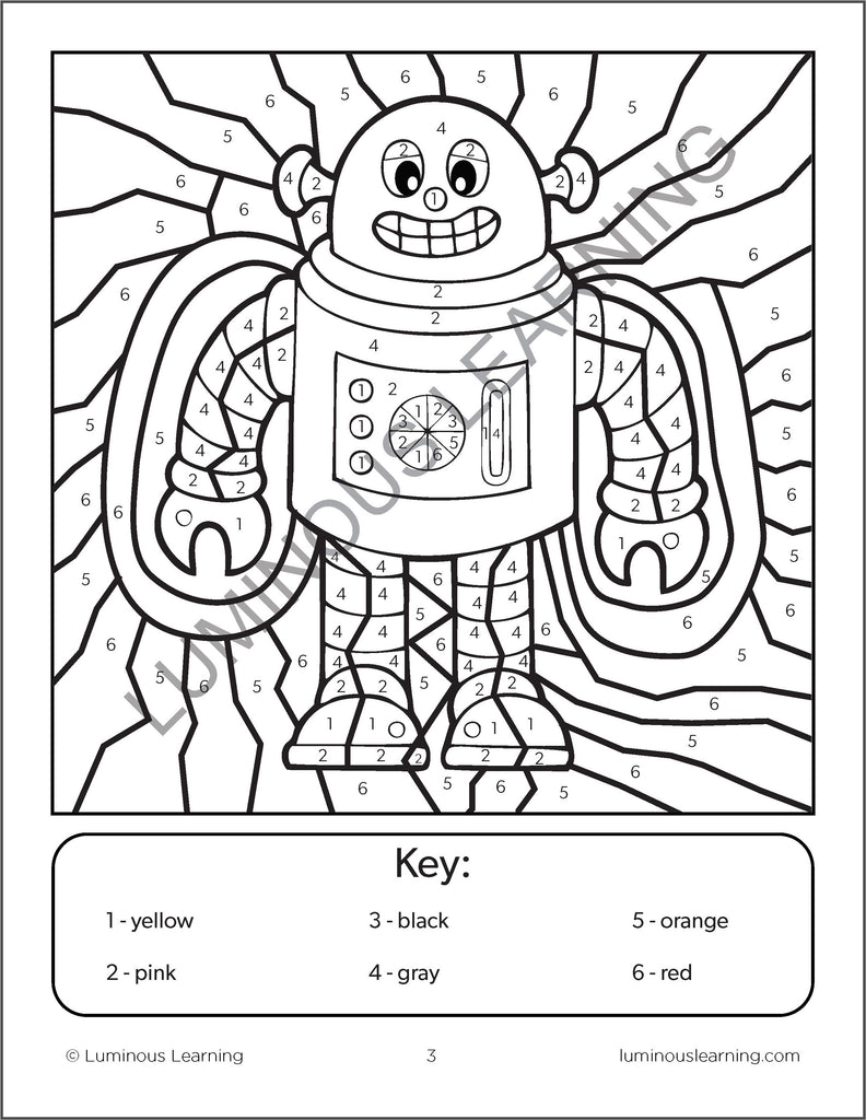 Color By Numbers - Robots - Math Activity Book For Kids