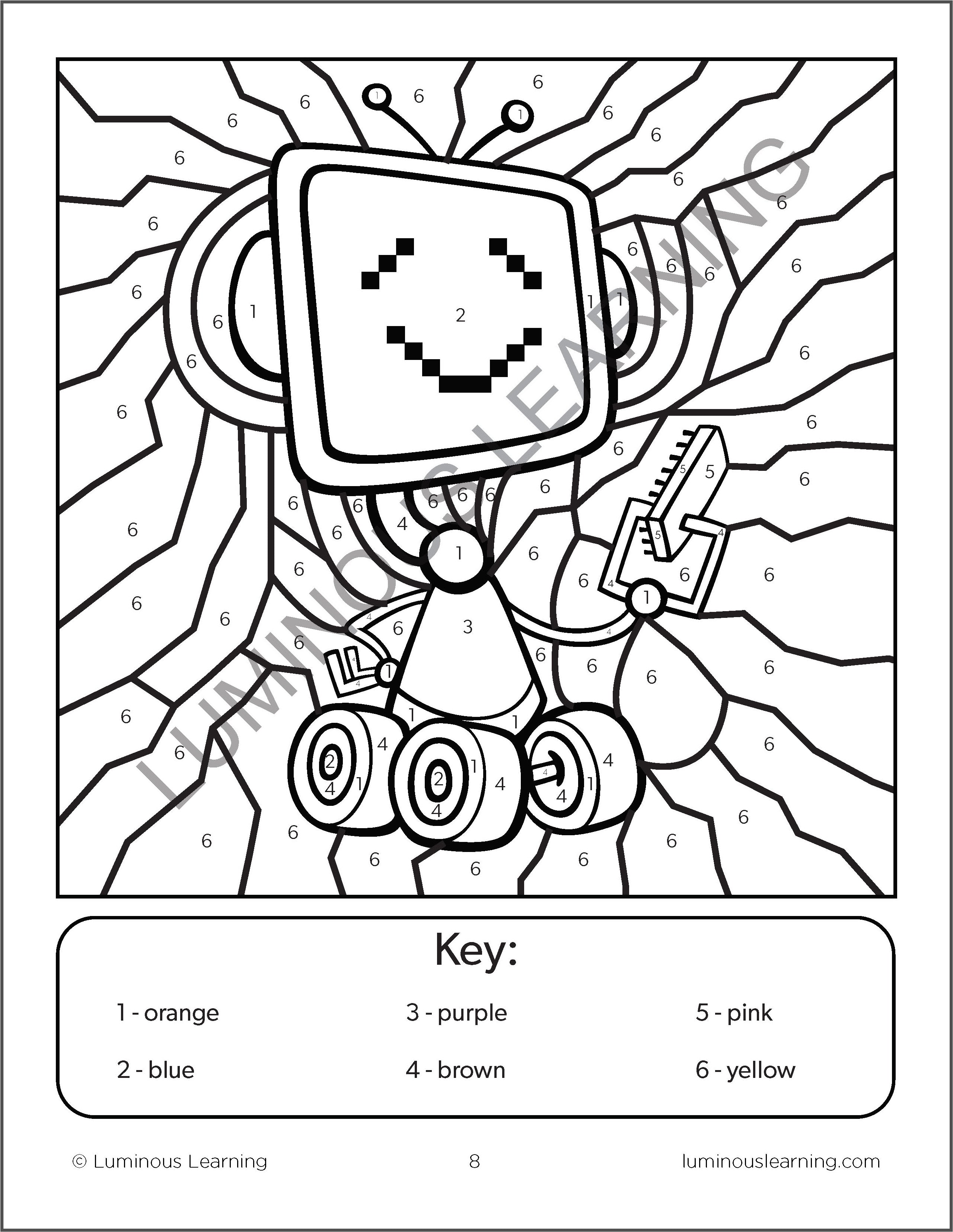 Color By Numbers - Robots - Math Activity Book For Kids