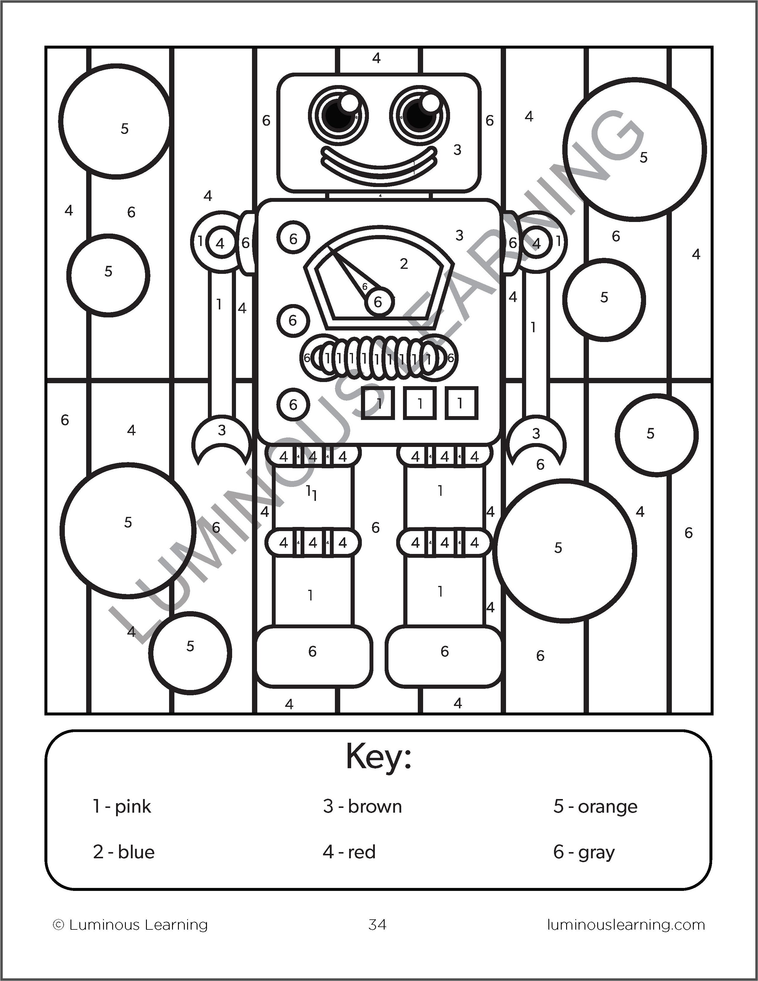 Color By Numbers - Robots - Math Activity Book For Kids