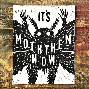 Moththem Print • Queer Mothman Art • Black/White Block Print