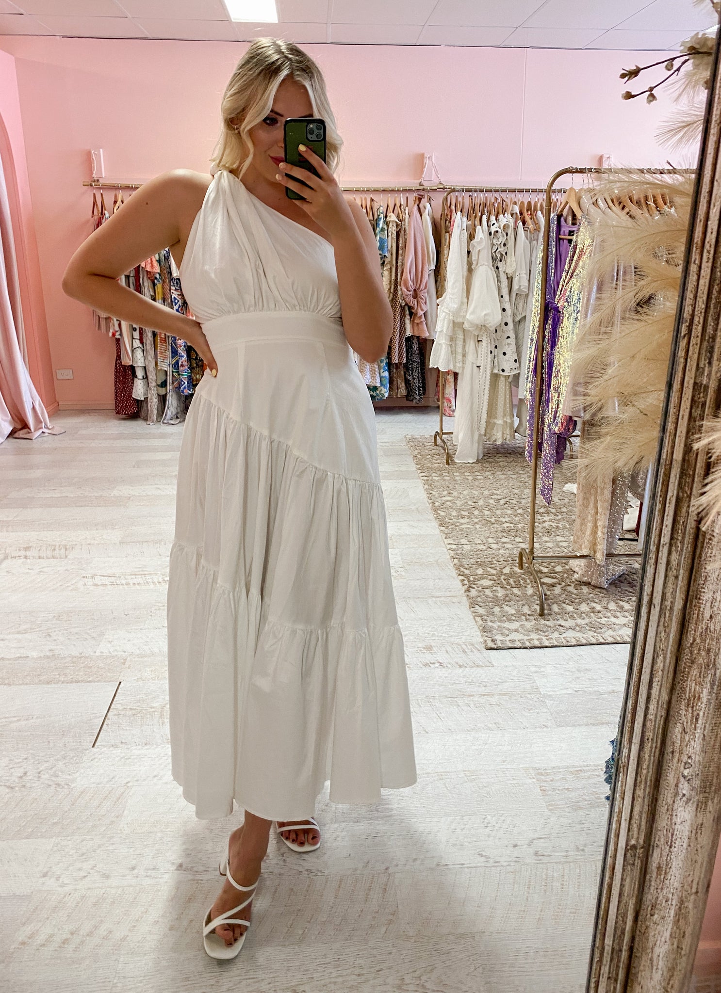 sheike white one shoulder dress