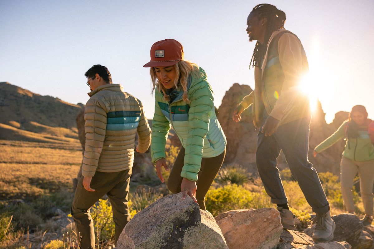 hikers wearing down jackets