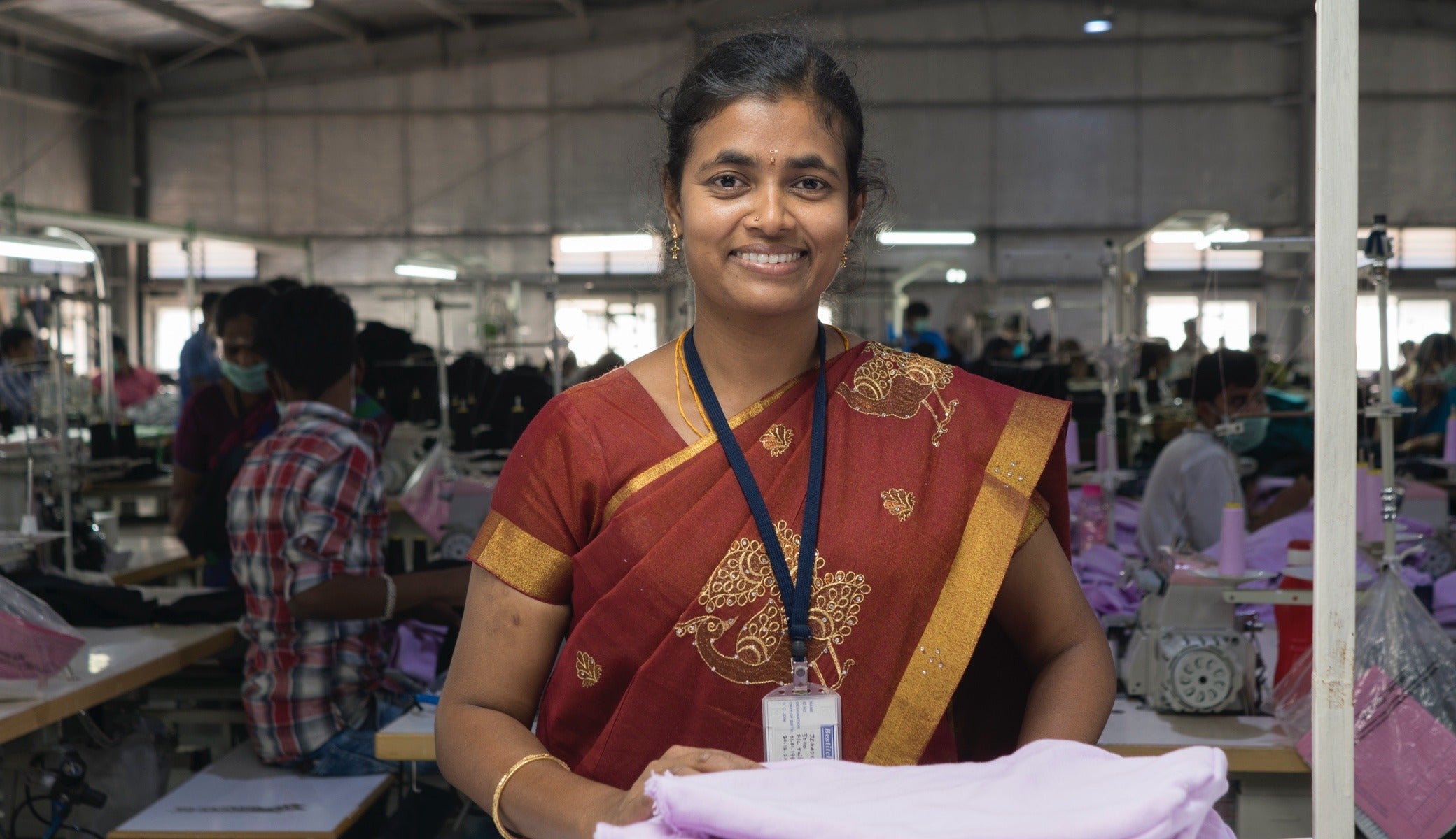 Jegadeeswari V is a tailor at this India-based factory.