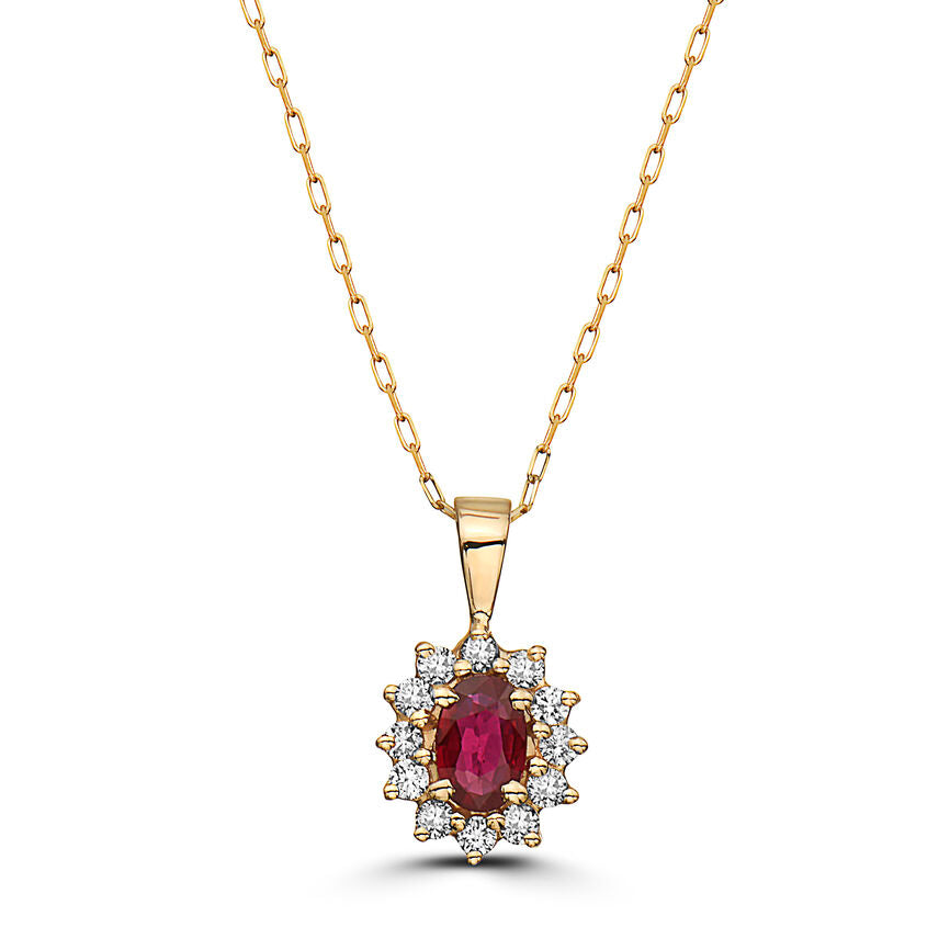 2/3 cts Red Ruby and Diamond Necklace in 14K Yellow Gold by Birthstone
