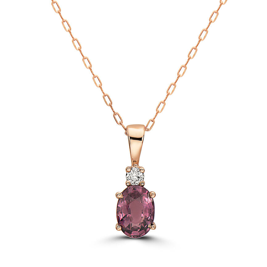 Dark Purple Heart Amethyst Crystal (Rose Gold) Pendant with 18