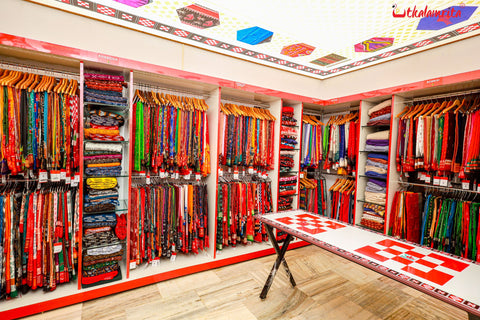 Our Odisha handlooms GI (geographical indications) store with weaves segregated & arranged neatly as per GI name!