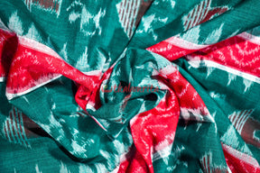 Huts, Tribals and Lines Red Green (Fabric)